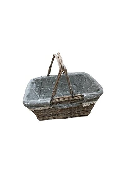 OEM Coș cu mânere și capac, din răchită, gri, dreptunghiular, 35x26x15 cm