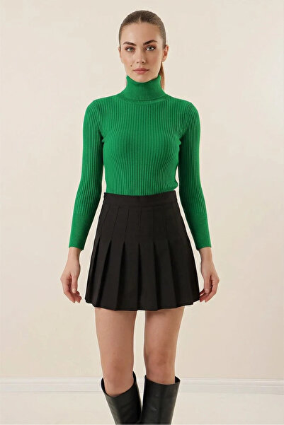 buğrahayalin Women's Turtleneck Plain Cut Knitwear Dark Green Sweater