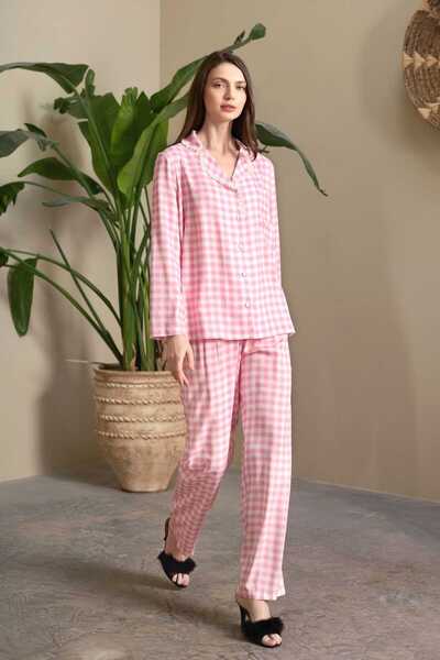 Lohussa New Season Women's Pink Plaid Lace Detailed Front Buttoned Special De...