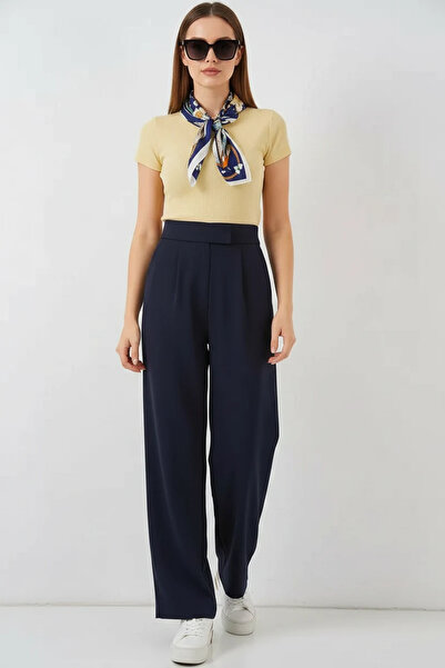 buğrahayalin Women's High Waist Navy Blue Pants