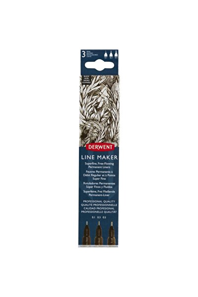 Derwent Set de desen profesional Fineliner 0.1/0.3/0.5 mm vârf fin negru