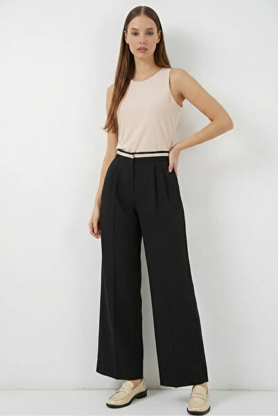 Efnaz style Women's High Waist Wide Leg Black Palazzo Trousers