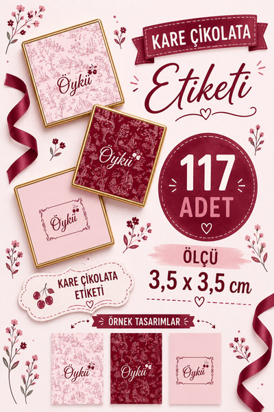 YEAP OFFICE Kişiye Özel İsimli Kare Çikolata Etiketi Yapışkanlı 117 Adet (3,5...