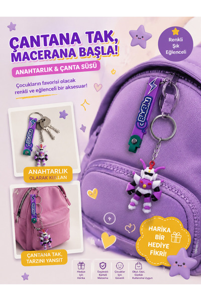 ELUNE İSTANBUL Milano Purple Robot Figured Silicone Keychain