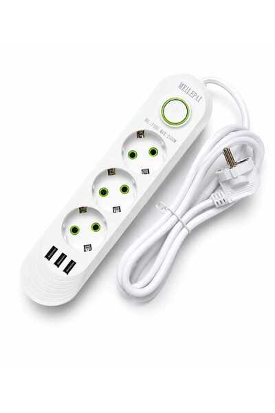OEM Prelungitor Multiplu 3 Prize + 3 USB, 2500W, Cablu 2m, Intrerupator ON/OF...