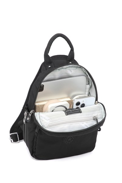 SMART BAGS Rucsac de damă din țesătură șifonată, impermeabilă, de dimensiuni mici, negru