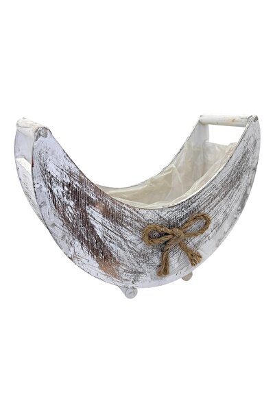 AFO Semi-Round Wooden Basket with Rope Bow Without Handle Natural White