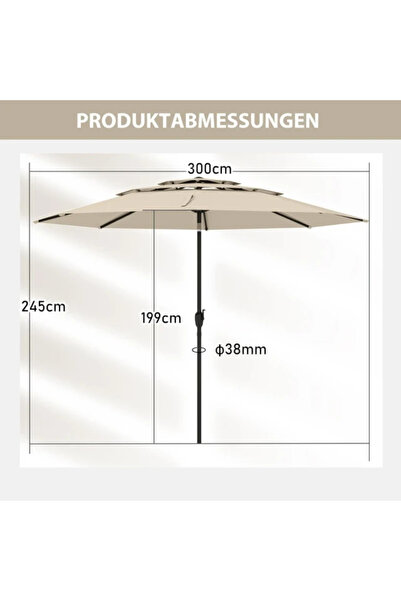 COSTWAY Windproof Garden Umbrella 3 Levels with Crank, Beige