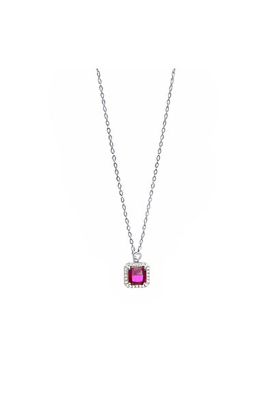 Prince Κολιέ Ροζέτα Ασήμι 925 με κόκκινο τετράγωνο zircon ροζέτα Ru