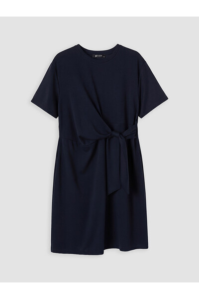LC Waikiki Nevavm Oval Collar Tie-Up Gathered Dress with a Difference