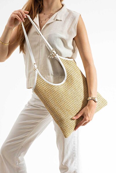 KIRASE Natural Wicker Textured Double Bag Set Daily Use Large Size Shoulder a...