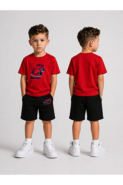 LORVEX Set tricou și pantaloni scurți pentru copii, din bumbac imprimat, de v...