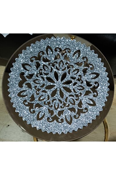 SEHARA 1 Adet Luks Sehpa Örtüsü/33cm Yuvarlak/Suni Deri/Gümüş Simli (Simleri ...