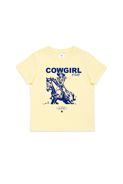WHITE OF CREATIVE Kadın Cowgirl Kovboy Baskılı Baby Tee Crop Top