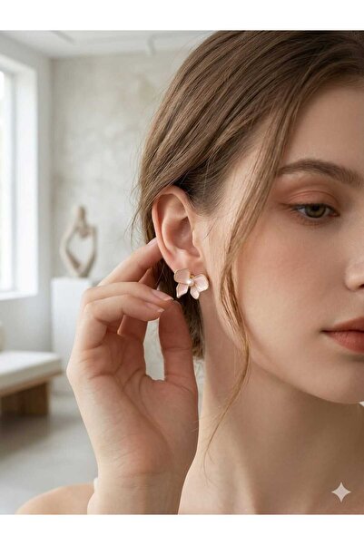 FOR YOU TAKI by Ezgi Women's Pearl Detailed Powder Pink Butterfly Stylish Ear...