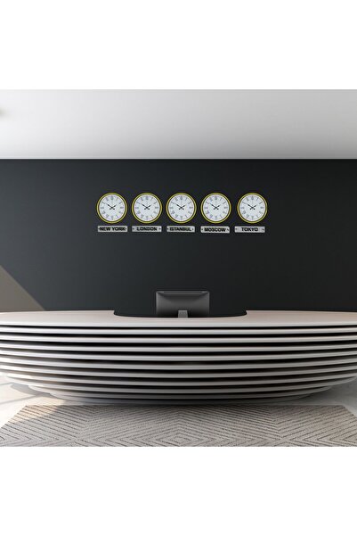 ForWhat 5Pcs 36cm Yellow Style World Time Clocks with Signs for Office Home O...