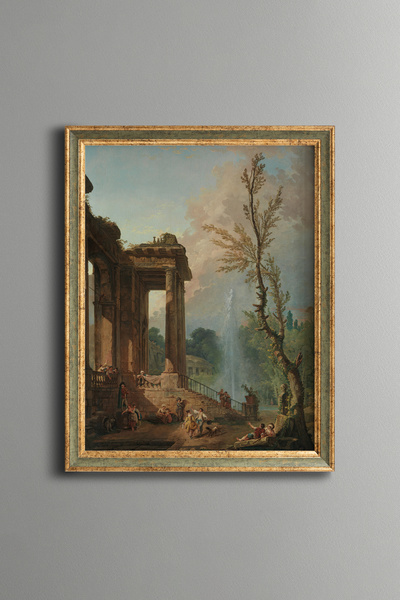 epiqart Historical Fountain and Pillars - Vintage Patterned Frame - Slim Model