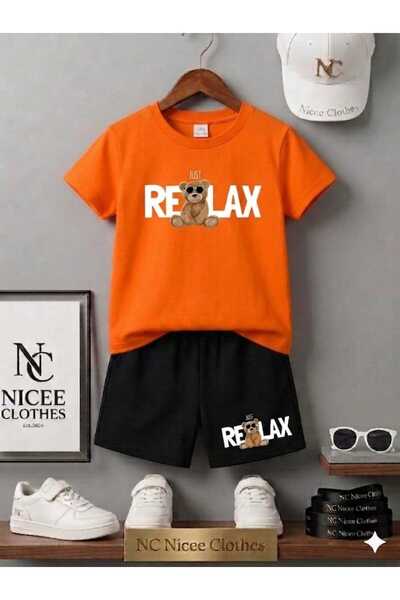 NC Nicee Clothes Summer Children's T-Shirt Shorts Unisex (White Relaxed Bear ...