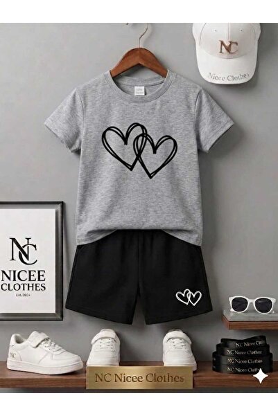 NC Nicee Clothes LETNJA DEČJA MAJICA I KRATKE PANTALONE UNISEKS (CRNI ŠARA SA...