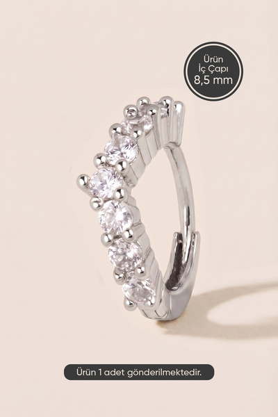 Hetra Gümüş Renkli Cerrahi Çelik V Formlu Baget Zirkon Halka Piercing – Helix...