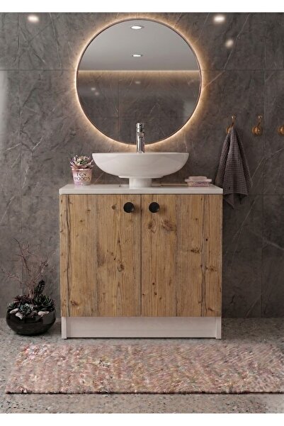 EGN WOODS Beyaz Lavabo Altı Banyo Dolabı - 2 Kapaklı 2 Bölmeli Modüler Depola...