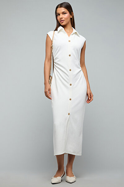 R&B Textured Sleeveless Shirt Dress