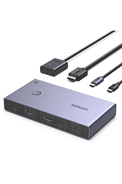 Ugreen USB C KVM Anahtarı 4K60Hz 2 PC 1 Monitör EDID Yönetimini Destekler KVM...