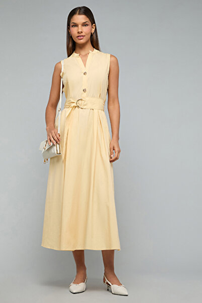 R&B Solid Sleeveless Midi Dress