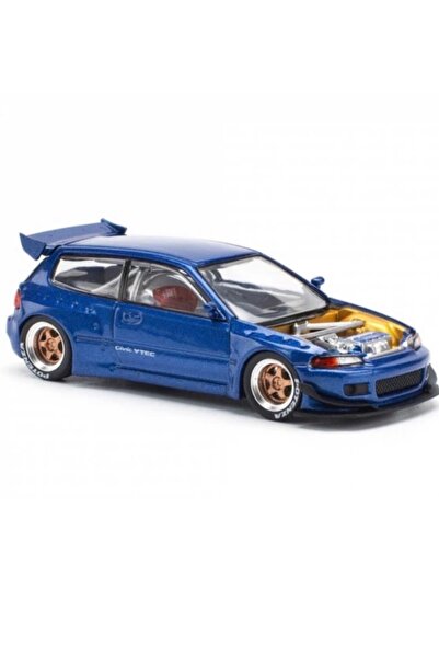 pop race 1 1:64 Honda Civic Eg6 Pandem Metallic Blue Open Hood Diecast Model Car Limited Edition