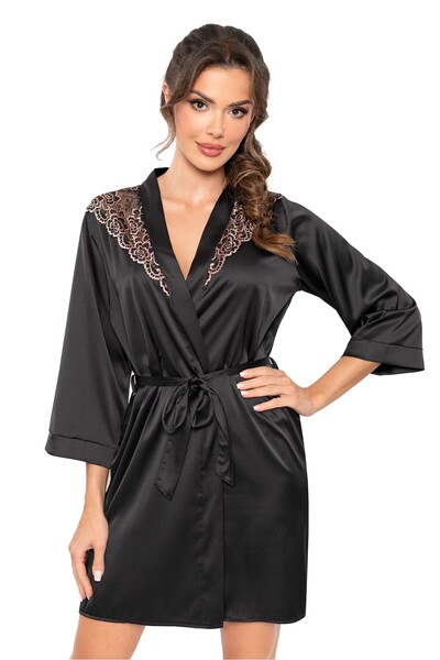 OEM Halat din satin negru cu dantelă - Sabrina - 40/L