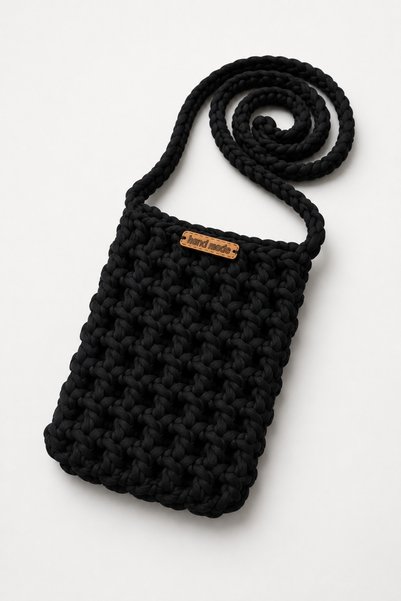Stelo Forte Hand Knitted Black Color Phone and Accessory Shoulder Bag