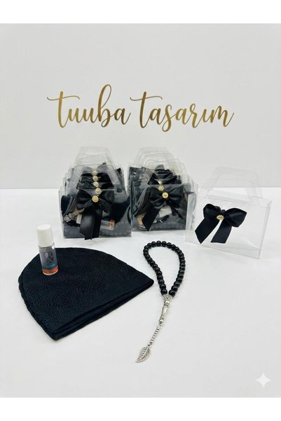 Tuuba tasarım 12 ADET ÇANTA İÇİNDE TAKKE ERKEK TESBİH ESANS HAC UMRE MEVLÜT H...