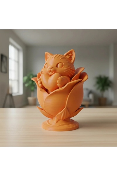 OEM Figurină Decorativă Pisică în Floare cu Inimă – Obiect de Colecție Unic
