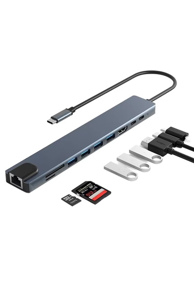 ThenTech Çok Fonksiyonlu 10 in 1 Type C Dönüştürücü Hub USB 3.0 HDMI VGA RJ45 Ağ Çevirici