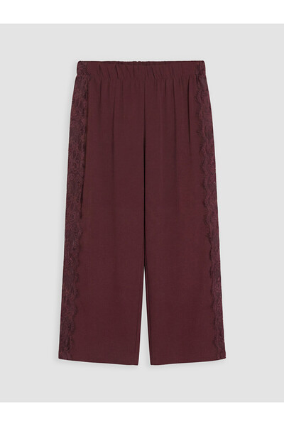 LC Waikiki Brown Women's Trousers with Elastic Waist and Lace Detail