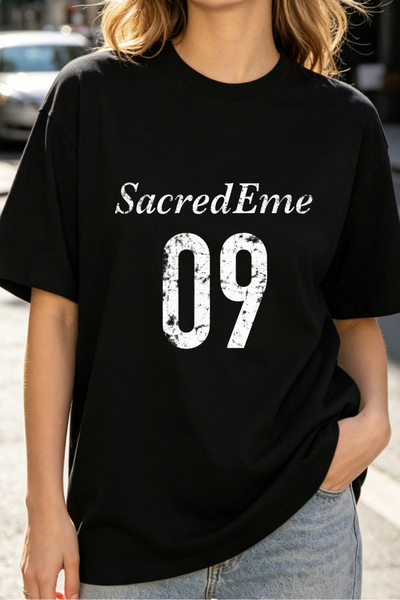Fleck Womens T Shirts Sacred Eme 09 Graphic Print Casual Oversized Style Blac...