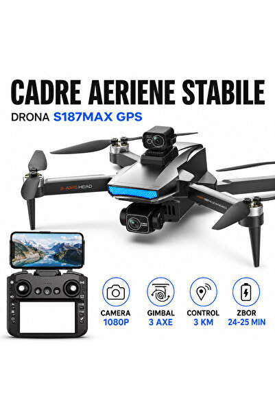 iTin Drona S187MAX GPS cu Camera 1080p, Gimbal 3 Axe, Camera Dubla, Evitare O...