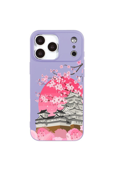 Casen iPhone 17 Pro Max Lila Lansman Sakura Renkli Silikon Kılıfı