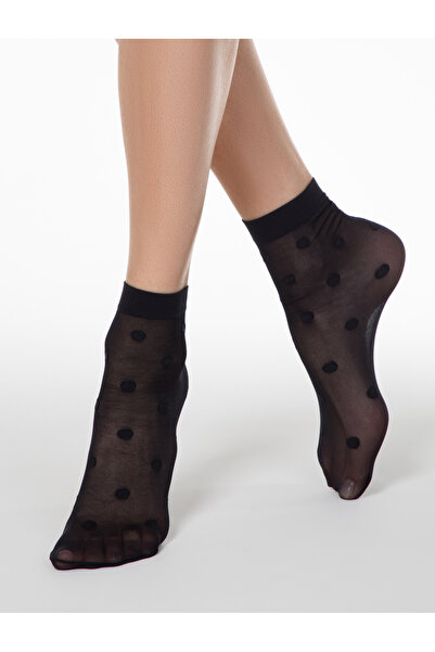sosetaria Conte Elegant Big Dots black lycra socks 20 den