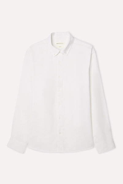 Mudo Men's Off-White Regular Fit Long Sleeve Linen Blend Shirt