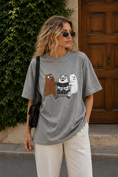 ArtYus Cute Bear Characters Printed Unisex Oversize T-Shirt – Cotton Crew Nec...