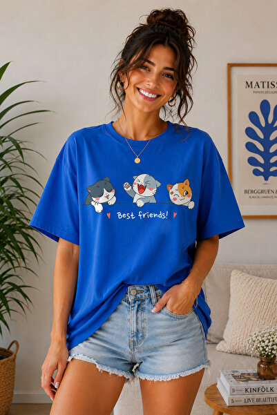 ArtYus Tricou oversize unisex cu imprimeu Best Friends Cat – Tricou casual di...