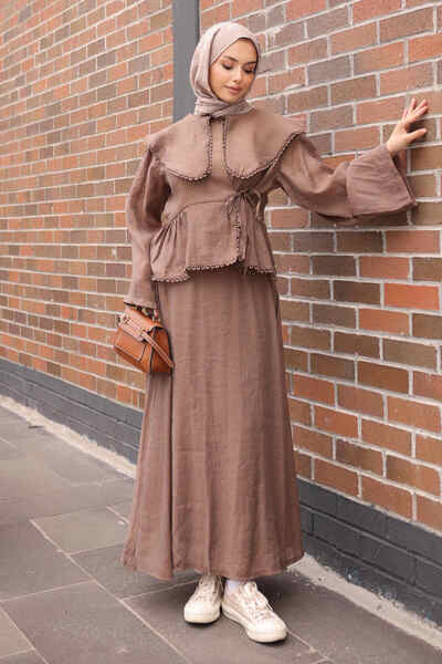 İmajButik Brown Baby Collared Shirt and Skirt Set