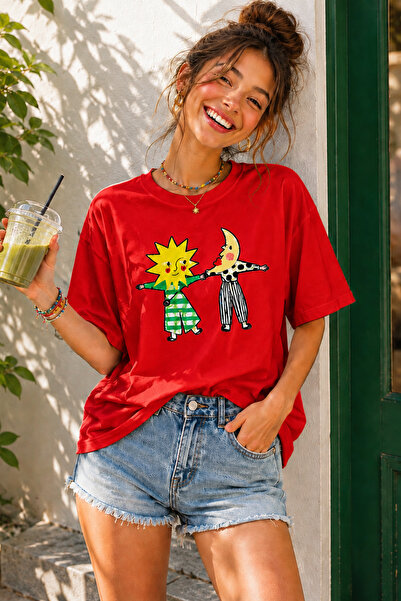 ArtYus Tricou oversize unisex cu imprimeu cu personaje Soare și Lună – Tricou...
