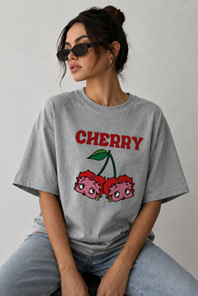 ArtYus Cherry Character Printed Unisex Oversize T-Shirt – Cotton Crew Neck Ca...