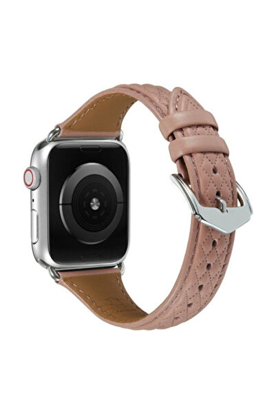 OEM Λουράκι Apple Watch 42 44 45 49mm Δερμάτινο με Ρομβοειδές Σχέδιο Ροζ Ξύλο