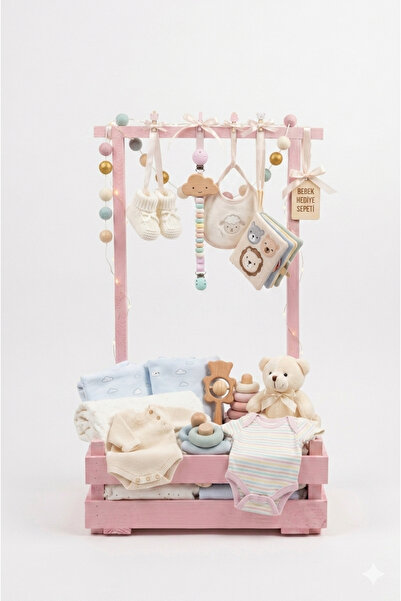 WOODY WOOD DESİGN LİNE SERİSİ AHŞAP BEBEK HEDİYE SEPETİ VE SUNUM STANDI, YENİ...