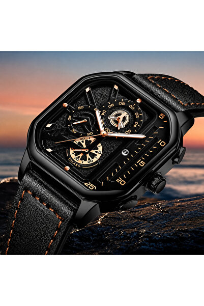 SOKI Ceas Masculin Business Casual, Black Copper, Curea Piele Elegantă