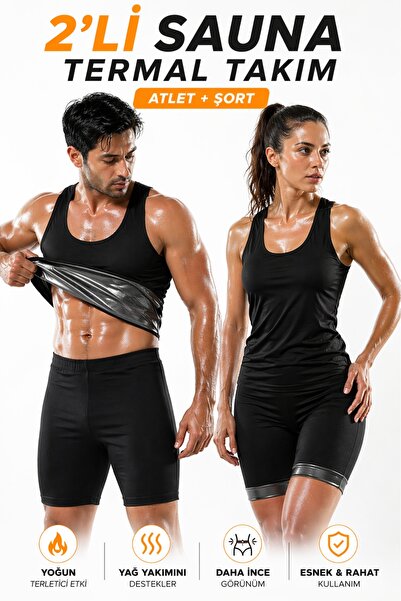 elilom Termal Sauna 2’li Takım Atlet Şort Seti Unisex Terletici Spor Fitness ...