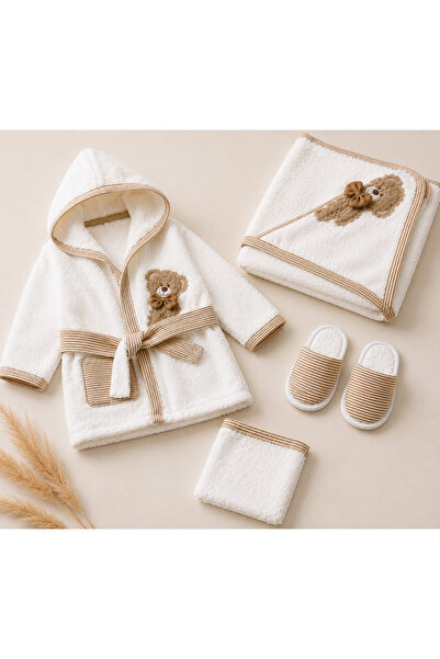 Ens Group Avm Unisex Baby Bathrobe Set 100% Cotton Embroidered Newborn Bathro...